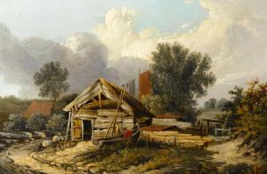 Ladbroke John Berney,NORFOLK LANDSCAPE WITH A MAN REPAIRING A BOAT,Mellors & Kirk 2007-09-27