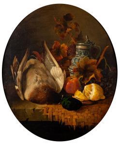 LADELL Edward 1821-1886,Still life of a mallard with fruit and vi,1858,Bearnes Hampton & Littlewood 2024-01-16