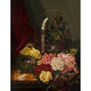 LADELL Ellen 1886-1898,STILL LIFE WITH BIRDS,FLOWERS AND A BIRDS NEST ON,New Art Est-Ouest Auctions 2023-09-30