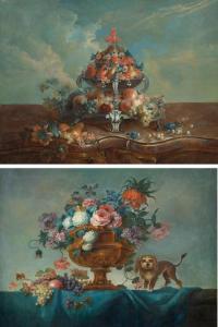 LADEY JEAN MARC,Still life of flowers with dog and a still life wi,Galerie Koller 2017-09-20