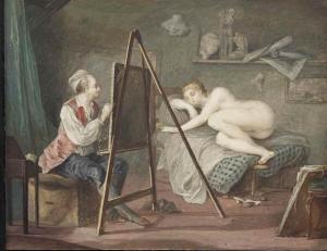LAFRENSEN Niklas Lavreince II 1737-1807,Artiste peignant une femme nue allongée dans son,Christie's 2015-10-06