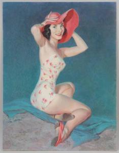 LAGATTA John 1894-1977,Pin up portrait of woman in floral bathing suit an,South Bay US 2021-09-18