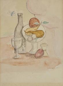 LAGUT Irene 1893-1994,Nature morte à la bouteille et aux fruits,Christie's GB 2018-03-22
