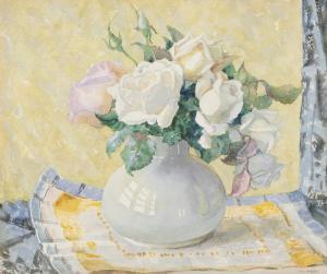 LAHEY Frances Vida 1882-1968,White Roses,1937,Leonard Joel AU 2023-09-18