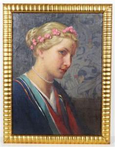 LAHODA Gustav,Bildnis einer jungen Frau mit Blumenkranz im Haar,Palais Dorotheum 2018-08-02