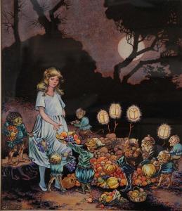 LAING Margaret J. 1925,Goblins offering fruit to a young girl in lantern ,Mallams GB 2012-05-23