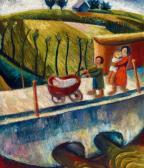 LAJOS Szaday 1902-1961,Family Crossing the Bridge,Kieselbach HU 2018-05-13