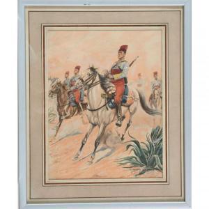 LAJOUX Edmond 1800-1900,La charge des cavaliers,Herbette FR 2022-02-06