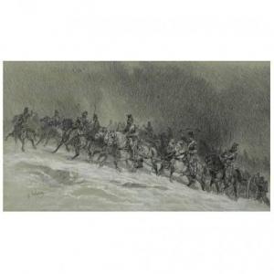 LALAISSE Hippolyte,Artillery Moving Into Position, Winter black chalk,Leland Little 2022-04-14