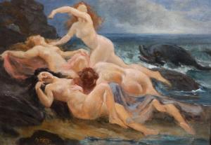LALIRE Adolphe 1848-1935,Sirens and dolphin beside rocks,Gorringes GB 2022-03-08