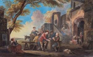 LALLEMAND NAISSANT Agnes Therese Francoise 1753,Card players outside an inn,Dreweatts GB 2014-07-24