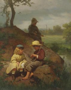 LAMBDIN George Cochran,THE BIDDLE CHILDREN FISHING ON THE SCHUYLKILL,1869,Sotheby's 2011-12-01