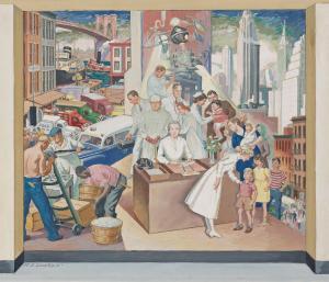 LAMBDIN ROBERT LYNN 1886-1981,Sketch for Proposed Mural Panel, the Beekma,1937-1940,Swann Galleries 2022-01-27