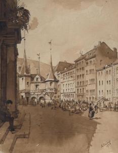 LAMBERT André 1916,Place de ville,1928,Dogny Auction CH 2016-03-15