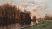 LAMBERT Antoine Eugène,Paesaggio fluviale con figure e armenti,1887,Wannenes Art Auctions 2015-05-26