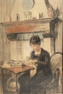 LAMBERT Camille Nicolas 1876-1963,a lady sewing,Rogers Jones & Co GB 2023-05-30