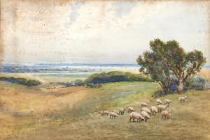 LAMBERT Clement 1854-1924,The Coast of Sussex with Sheep on the Downs,Mellors & Kirk GB 2021-09-07