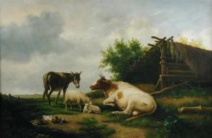 LAMBERT edwin t 1864-1933,Cattle, Sheep, a Donkey and Ducks in a Pastoral La,Cheffins GB 2010-06-09