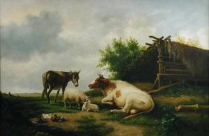 LAMBERT edwin t 1864-1933,Cattle, Sheep, a Donkey and Ducks in a Pastoral La,Cheffins GB 2009-09-23