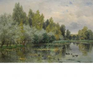 LAMBERT Eugène C,River Landscape with Man Fishing,1877,William Doyle US 2014-06-04