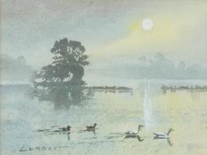 LAMBERT G. M,moonlit lake scene with ducks,Denhams GB 2019-09-11