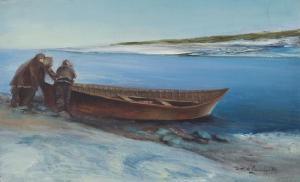 LAMBERT Theodore Roosevelt 1905-1960,Two Inuits with canoe,John Moran Auctioneers US 2019-04-09