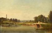 LAMBINET Emile Charles 1815-1877,Péniche et barque près du quai,Art Richelieu FR 2018-03-10