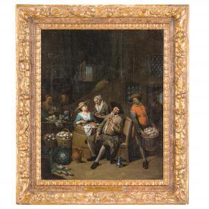 LAMBRECHTS Jan Baptist 1680-1731,Interno con coppia seduta ad un barile e alt,Wannenes Art Auctions 2024-02-06