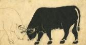 LAMMLER Bartholomaus 1809-1865,Kämpfende Kühe,Galerie Widmer Auktionen CH 2015-10-30