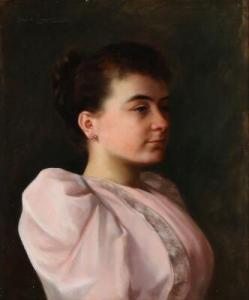 LAMORRE Louise,Portrait of a young woman in a pink dress seated e,1892,Bruun Rasmussen 2018-04-02