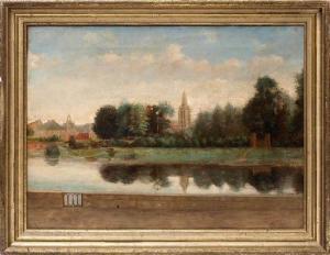 LAMOTTE J,Blick über einen Fluss auf ein sich im Wasser spie,19th century,Bloss DE 2010-03-22
