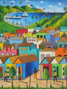 LAMOUR Fritzner 1948,View of a coastal town, with ships in the bay,Woolley & Wallis GB 2020-08-26