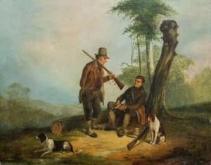 lampi Johann Baptist III,Zwei rastende Jäger mit Hund an Baumstamm auf Anhö,1841,Leo Spik 2017-06-29