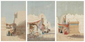 LAMPLOUGH Augustus Osborne 1877-1930,Three street scenes in Cairo,1905,Rosebery's GB 2023-07-19