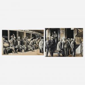 LANDAU Jacob 1917-2001,People in Subway; Men on City Street,Toomey & Co. Auctioneers US 2023-10-10