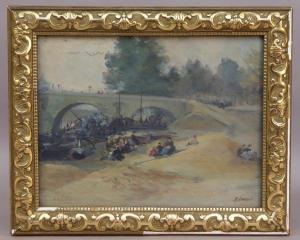LANDEAU Remy E 1859,La pause repas près des péniches amarrées,Auxerre Enchères FR 2020-04-27