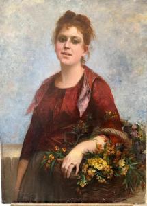 LANDELLE Charles Zacharie 1821-1908,Portrait de femme au panier de fleurs,Osenat FR 2023-06-24