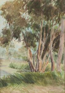 LANDELLS FLORA,GUM TREES ON THE RIVER BANK,GFL Fine art AU 2013-05-29