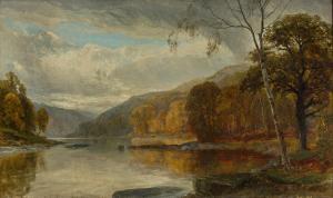 LANDER Henry Longley 1864-1887,Herbstliche Seenlandschaft bei bewölktem Himmel,Zeller DE 2012-12-06