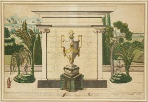 LANDEVILLE JF.L 1800-1800,Vue d'un tombeau et d'une urne funéraire en Asie,Ader FR 2013-01-29