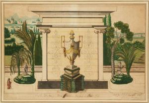 LANDEVILLE JF.L 1800-1800,Vue d'un tombeau et d'une urne funéraire en Asie,1815,Ader FR 2012-12-19