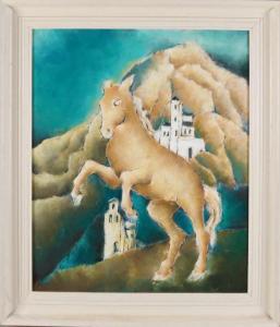 LANDHEER Hugo 1896-1995,Prancing horse in front of castle,20th century,Twents Veilinghuis 2019-04-05