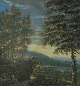 LANDOLT SALOMON 1741-1818,An einem Brunnen rastender Wanderer in bewaldeter,,Schuler CH 2020-12-09
