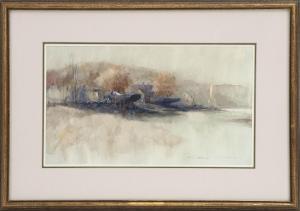 LANDRY Paul 1904-1990,Riverscape with ships at drydock,Eldred's US 2015-11-06