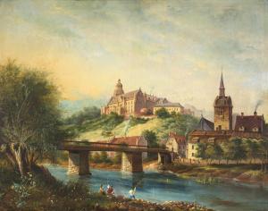 LANDSBERG Otto 1803-1900,Prussian Landscape with Castle and Fisherman,1865,Strauss Co. ZA 2023-03-13