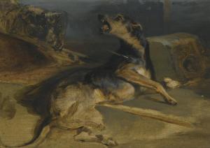 Landseer Edwin Henry,STUDY OF A WOUNDED HOUND, FROM WALTER SCOTT'S THE ,Sotheby's 2011-07-06