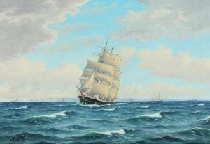 LANDT Frants 1885-1976,Seascape with ships on the sea,1961,Bruun Rasmussen DK 2023-05-22