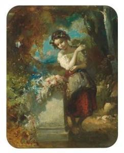 LANFANT DE METZ Francois Louis 1814-1892,Jeune fille aux guirlandes de fleurs,Aguttes FR 2009-11-06