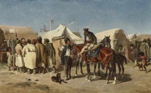 LANG Heinrich 1838-1891,Hungarian Horse Market,1869,Neumeister DE 2019-10-22