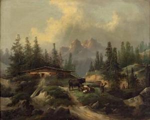 LANG W. A,Abschied in alpiner Landschaft mit Rindern und Hütte,1861,Palais Dorotheum AT 2010-11-16